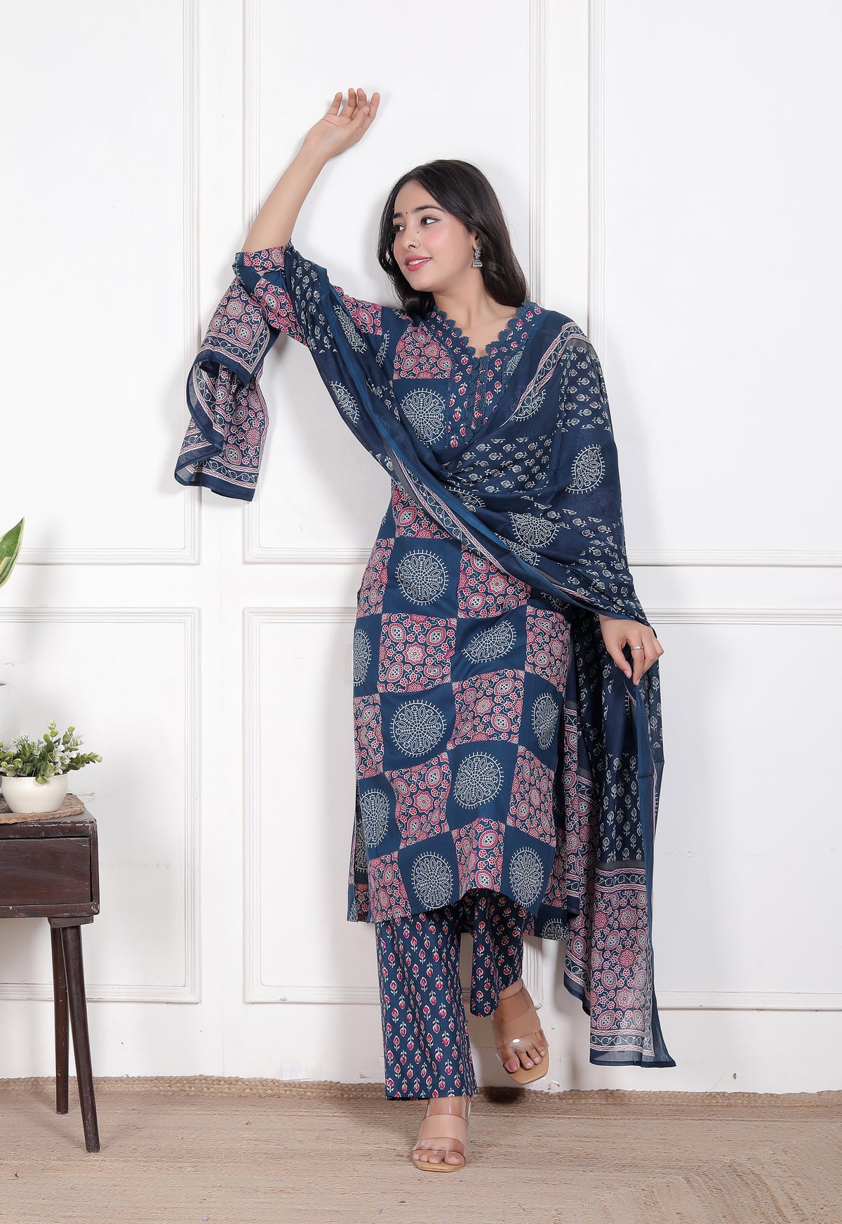 Printed Cotton Straight Kurta Set with Dupatta & Printed Pants
