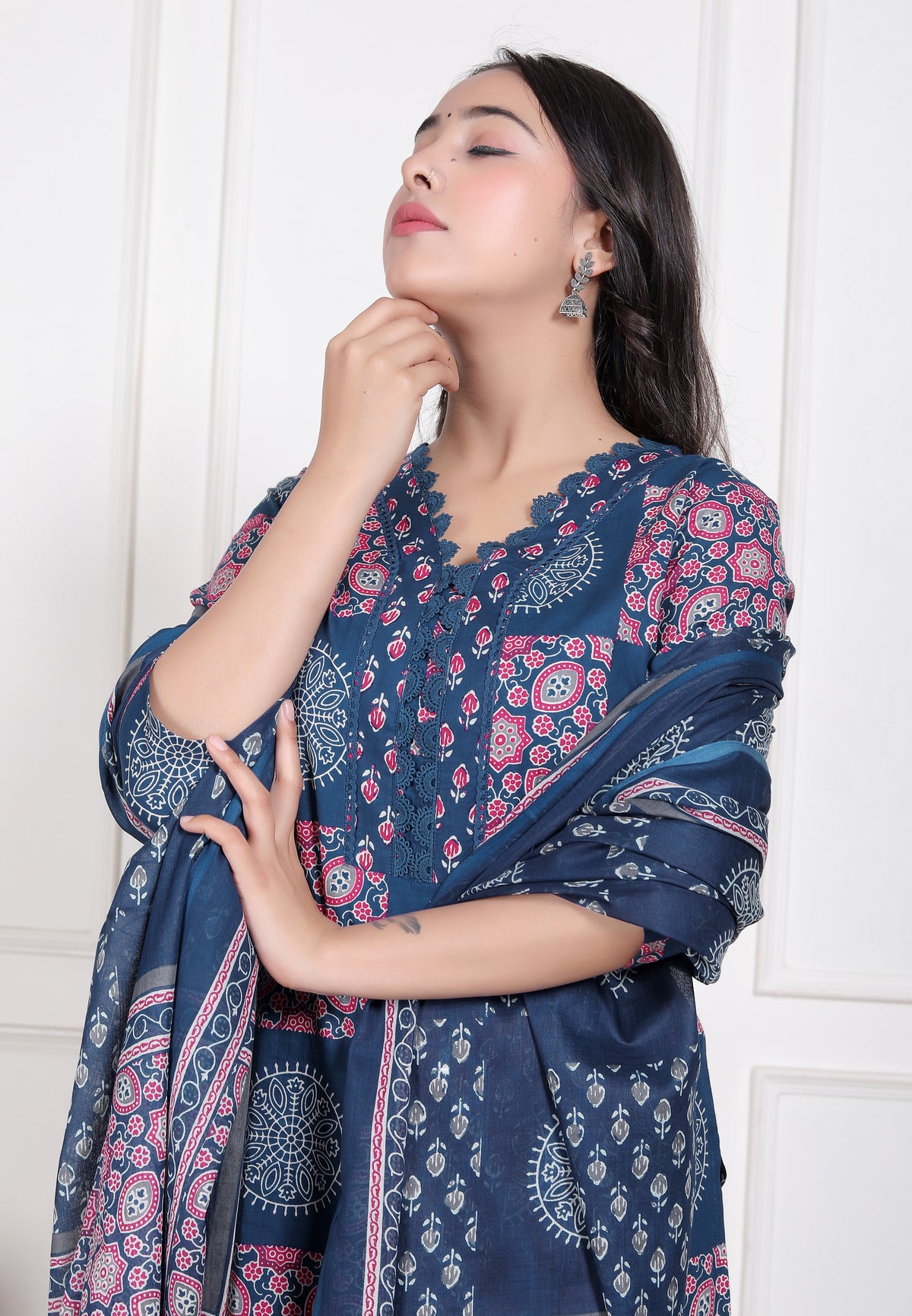 Printed Cotton Straight Kurta Set with Dupatta & Printed Pants