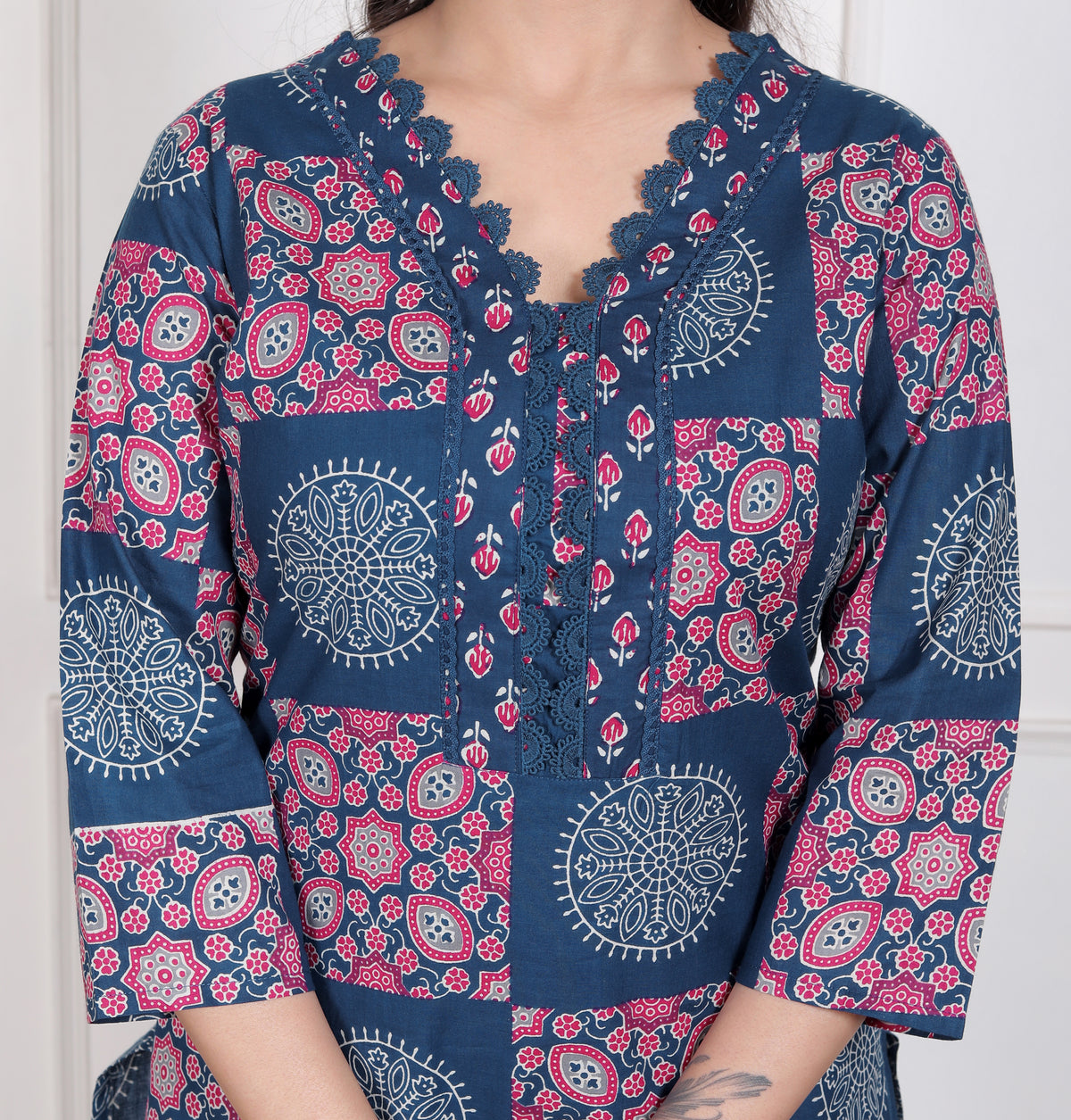 Printed Cotton Straight Kurta Set with Dupatta & Printed Pants