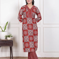 Blue Printed Cotton Straight Kurta Set with Dupatta & Printed Pants
