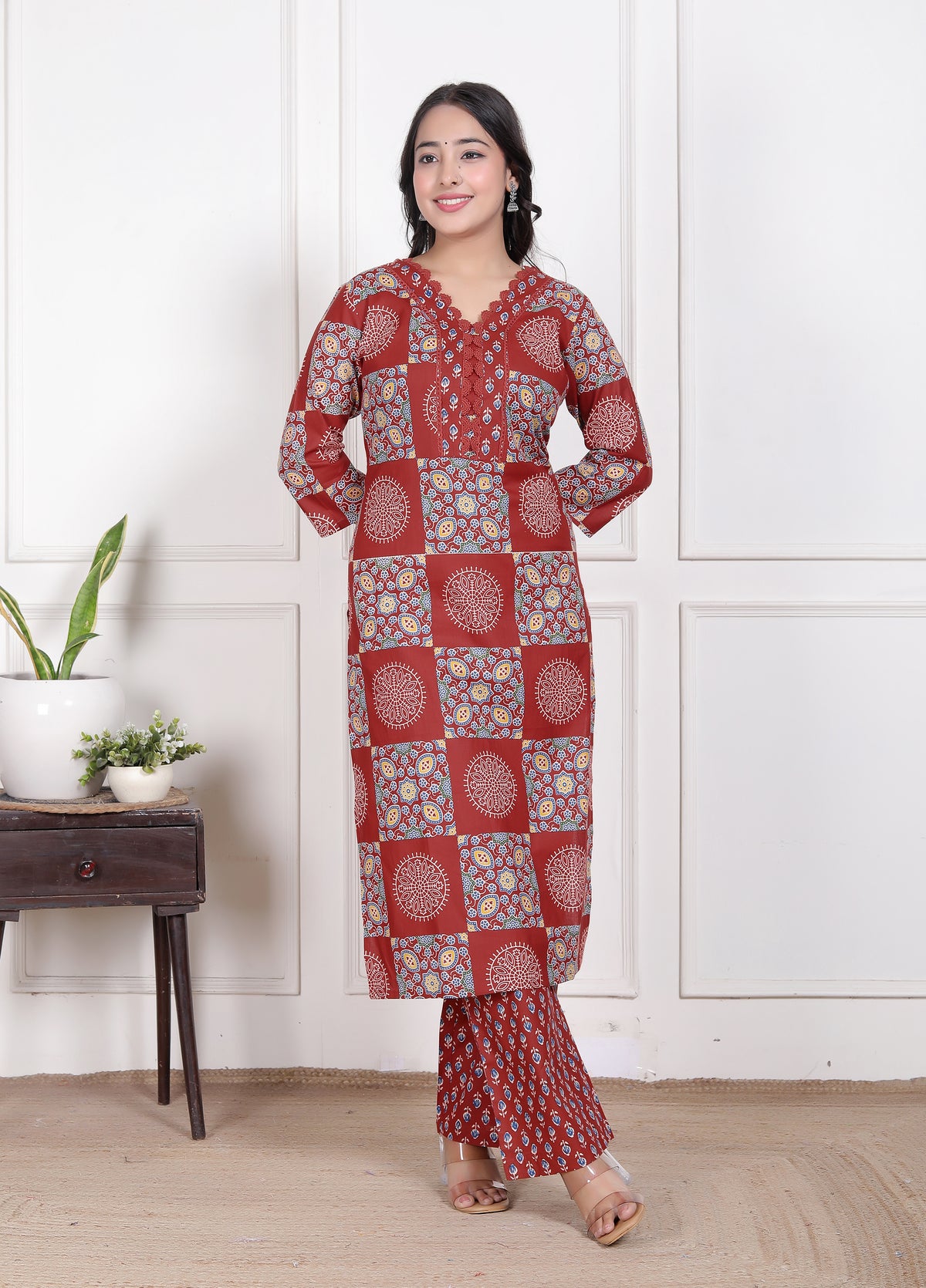 Printed Cotton Straight Kurta Set with Dupatta & Printed Pants