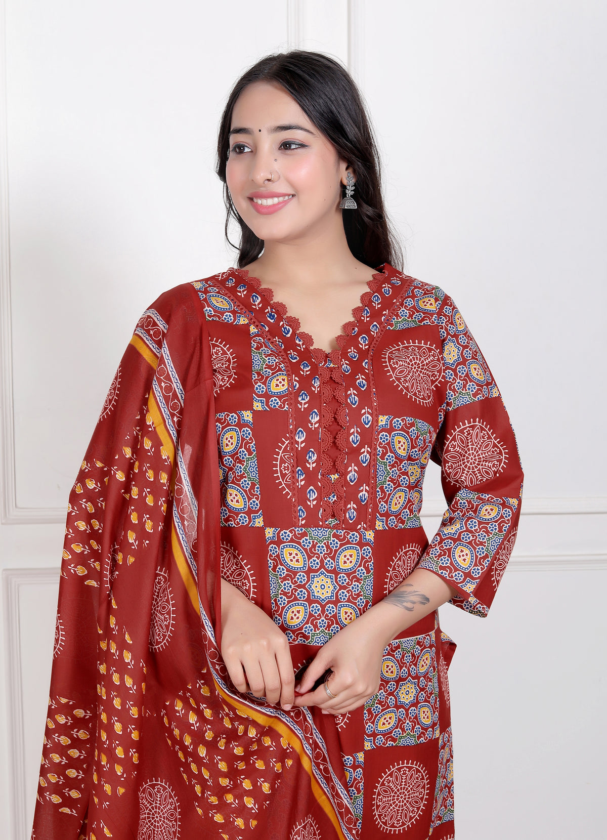 Printed Cotton Straight Kurta Set with Dupatta & Printed Pants