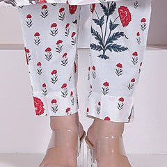 Red Floral Printed Cotton Straight Kurta Pant Set with Printed Dupatta