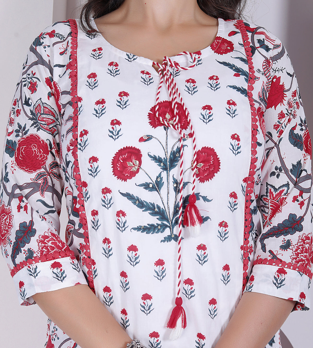 Floral Printed Cotton Straight Kurta Pant Set with Printed Dupatta