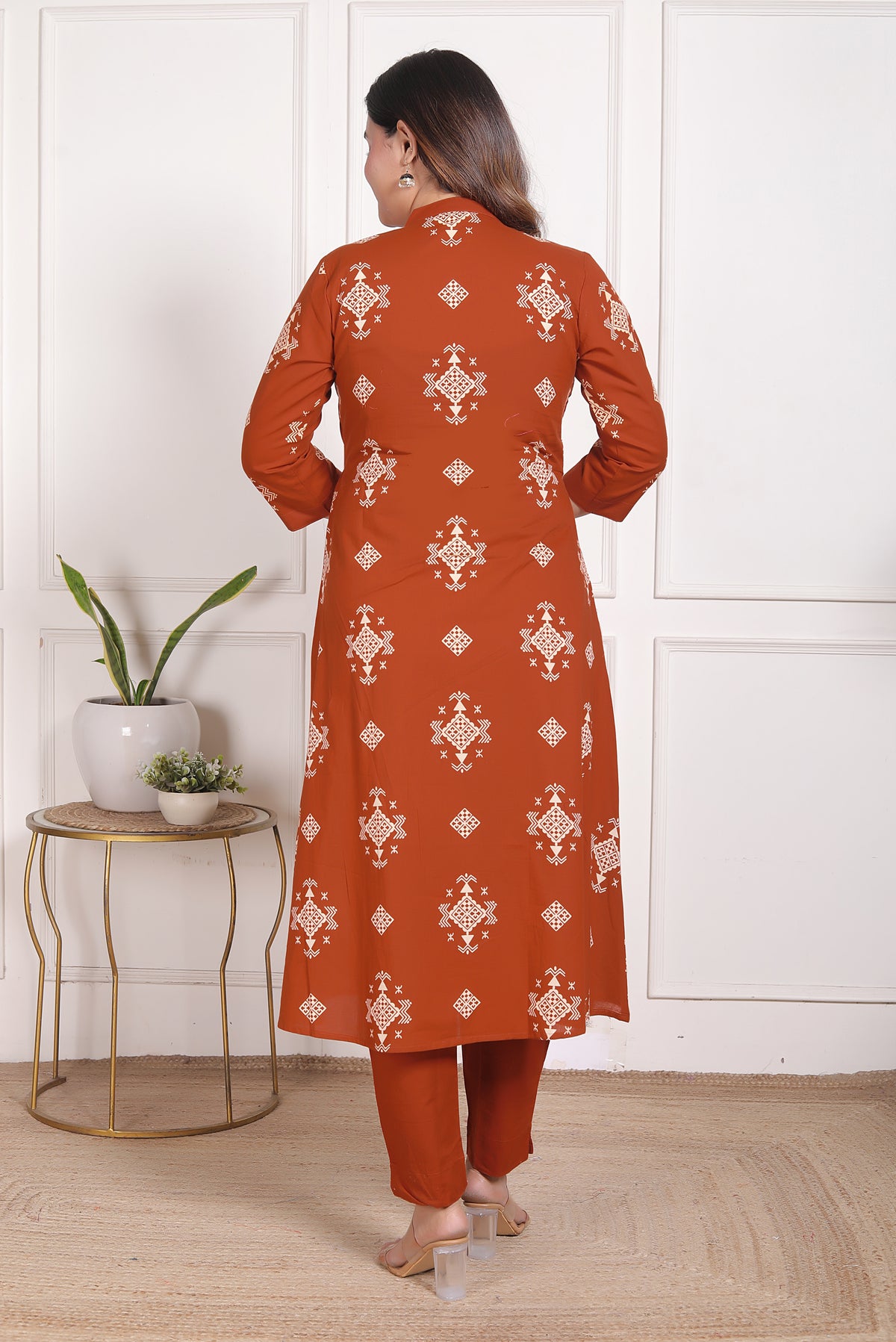 Geometric Print Cotton A-Line Kurta Set with Dupatta