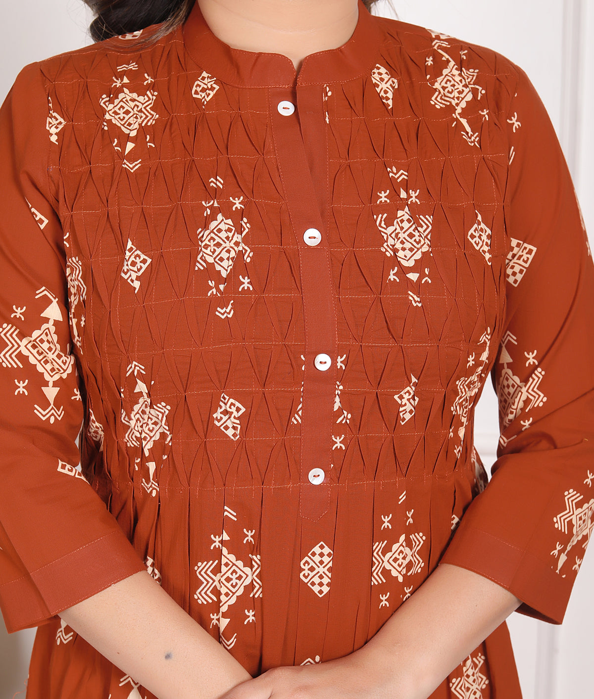 Geometric Print Cotton A-Line Kurta Set with Dupatta
