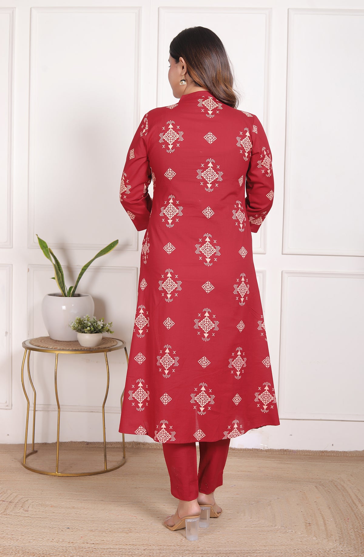 Geometric Print Cotton A-Line Kurta Set with Dupatta