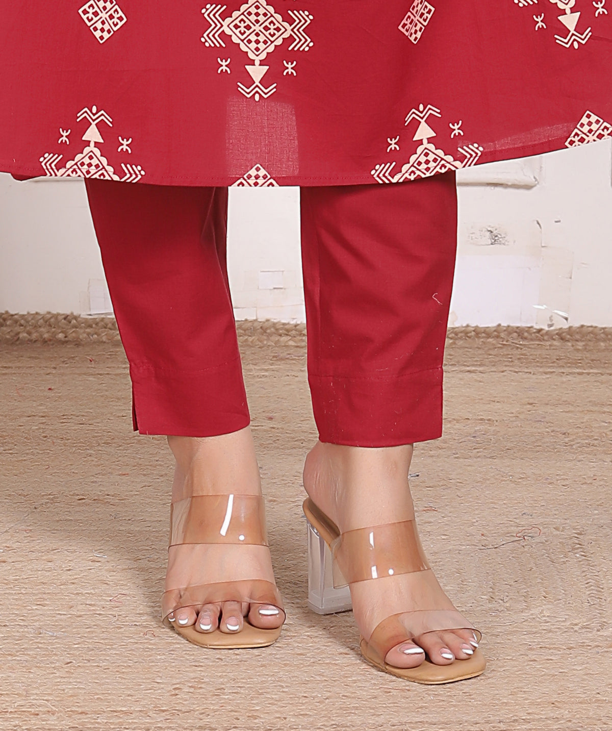 Geometric Print Cotton A-Line Kurta Set with Dupatta
