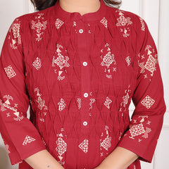 Mustard Yellow Geometric Print Cotton A-Line Kurta Set with Dupatta