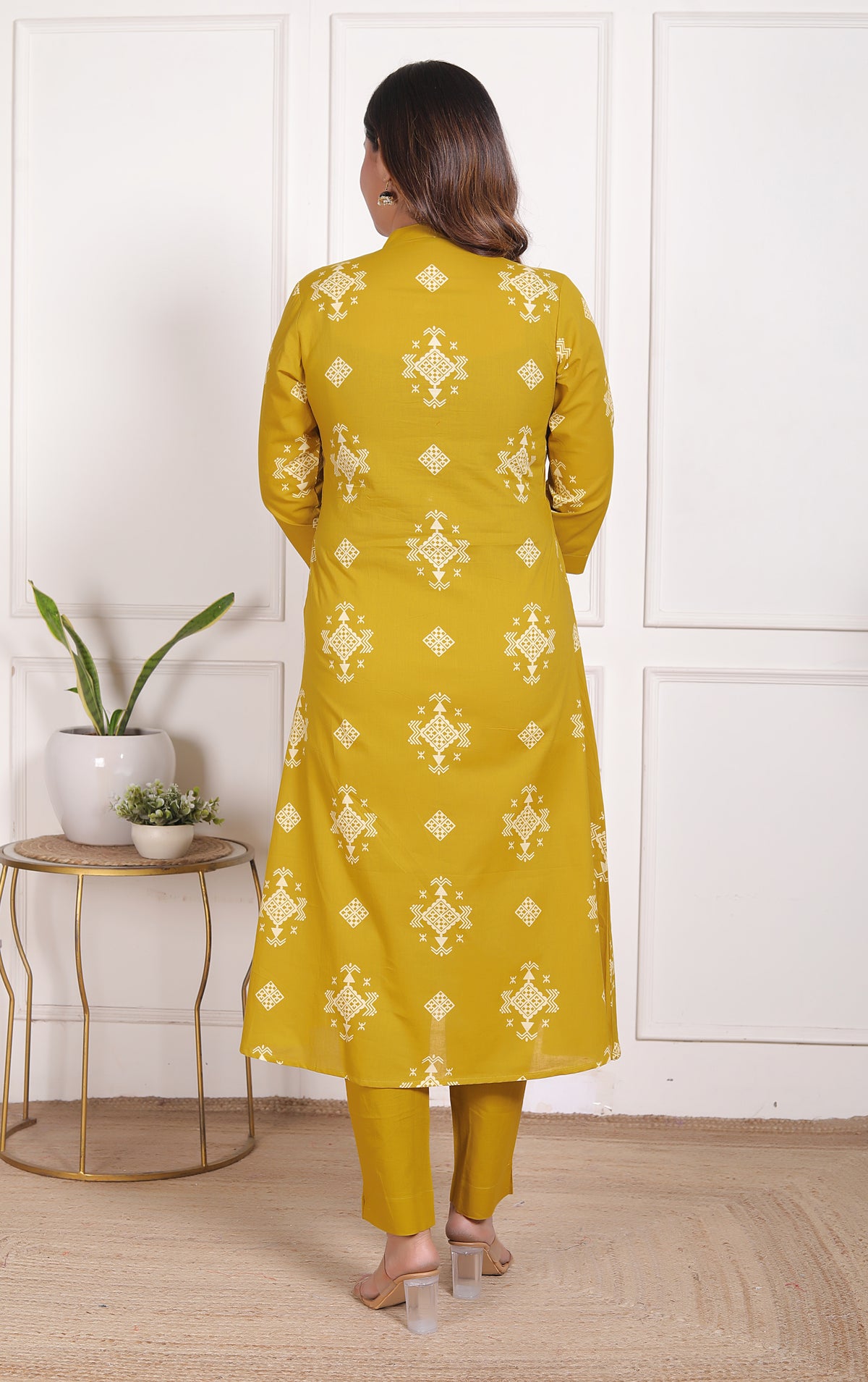 Geometric Print Cotton A-Line Kurta Set with Dupatta