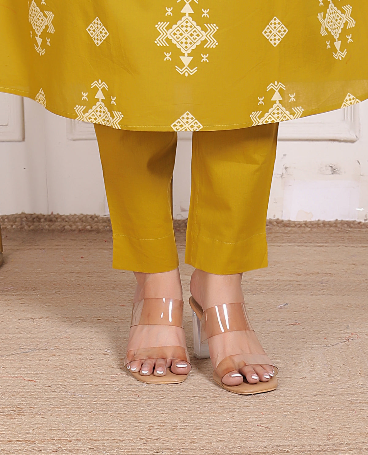 Geometric Print Cotton A-Line Kurta Set with Dupatta