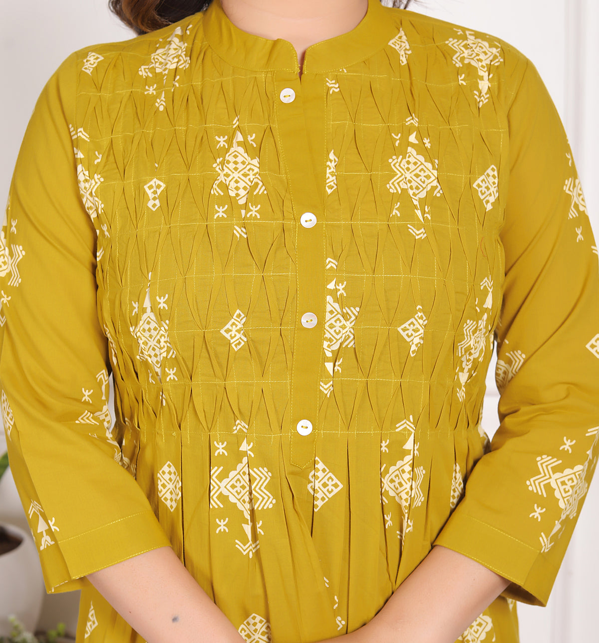 Geometric Print Cotton A-Line Kurta Set with Dupatta