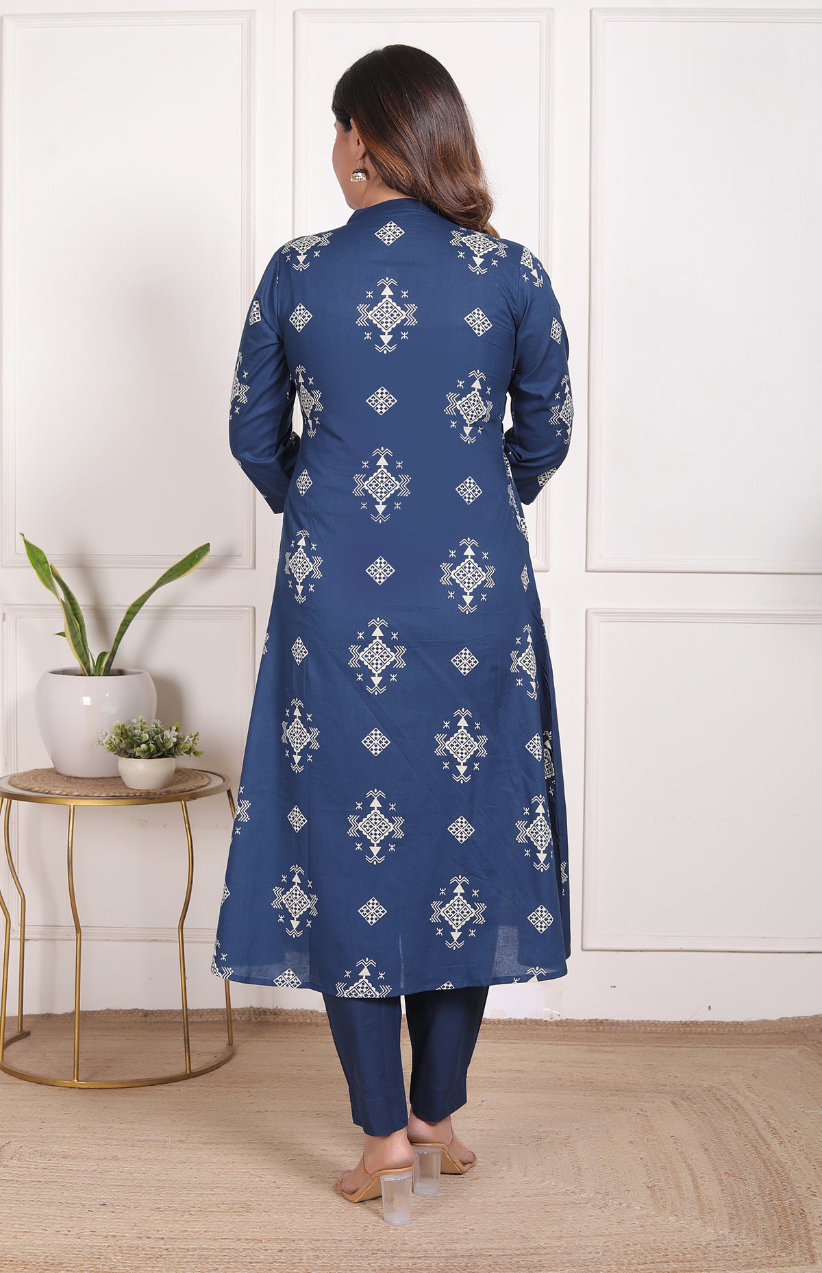 Geometric Print Cotton A-Line Kurta Set with Dupatta