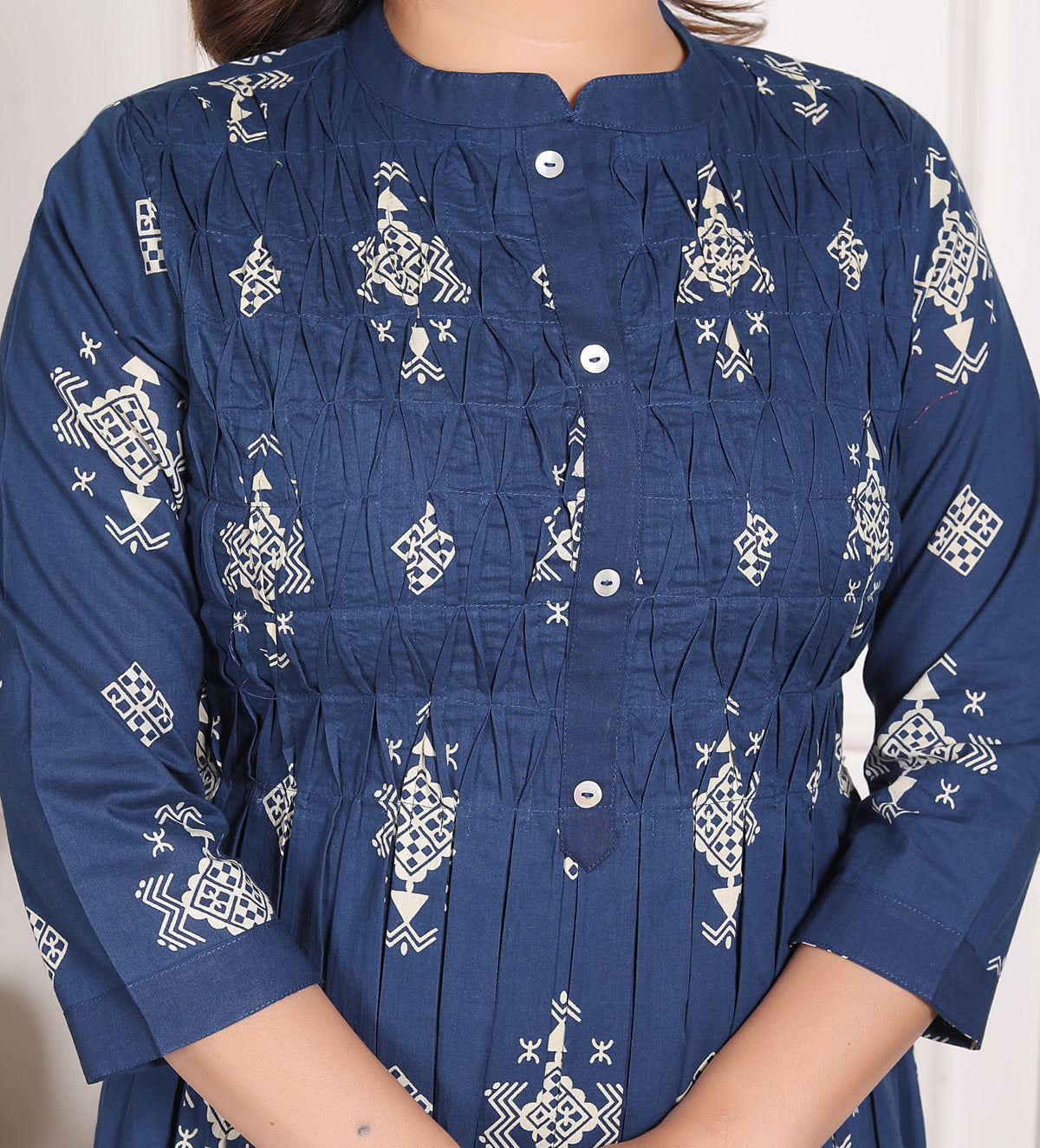 Geometric Print Cotton A-Line Kurta Set with Dupatta
