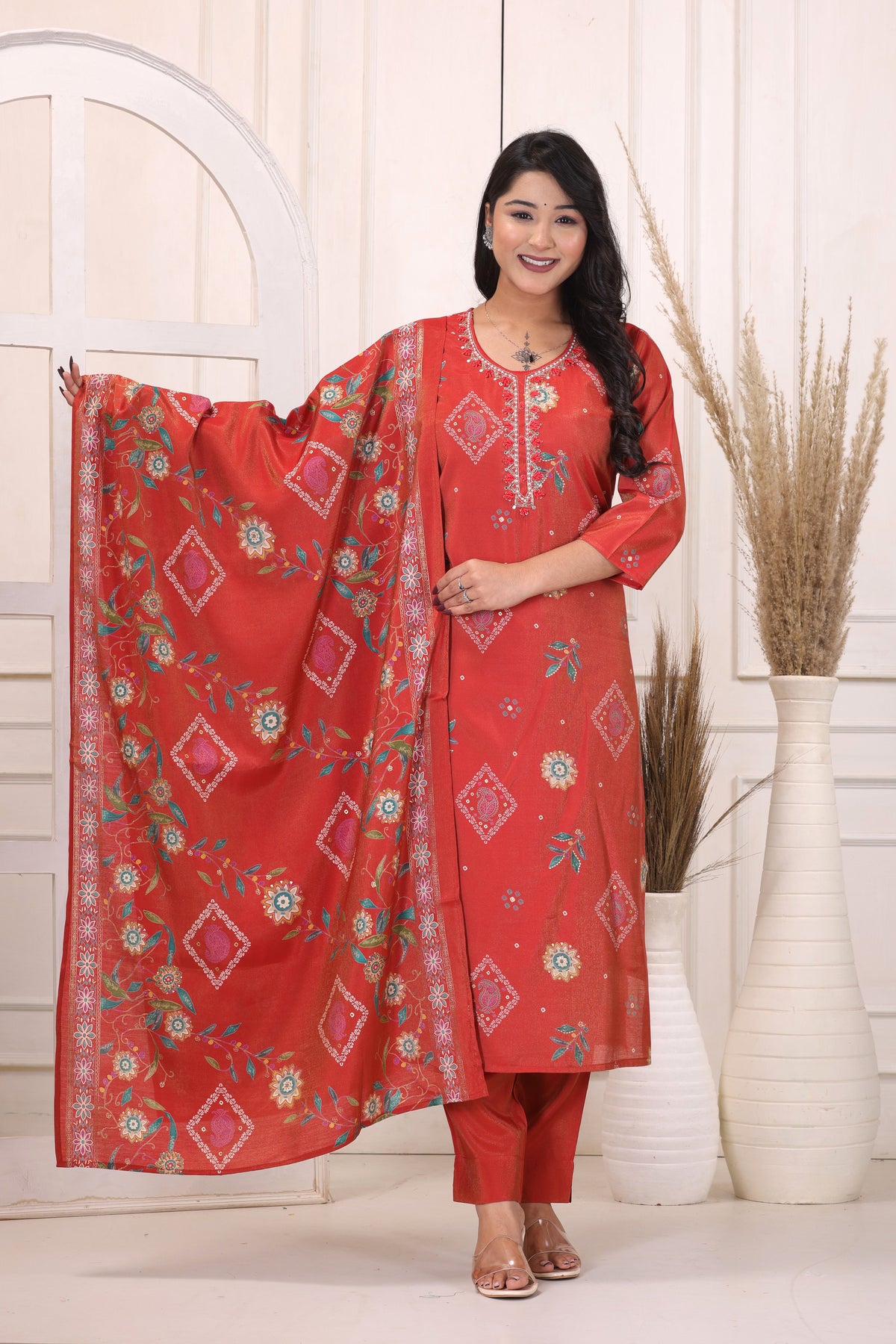Women’s Floral Printed Kurta Pant Dupatta Set