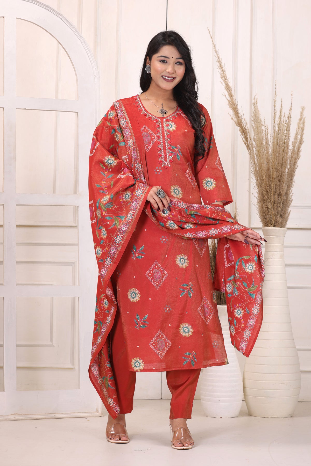 Women’s Floral Printed Kurta Pant Dupatta Set