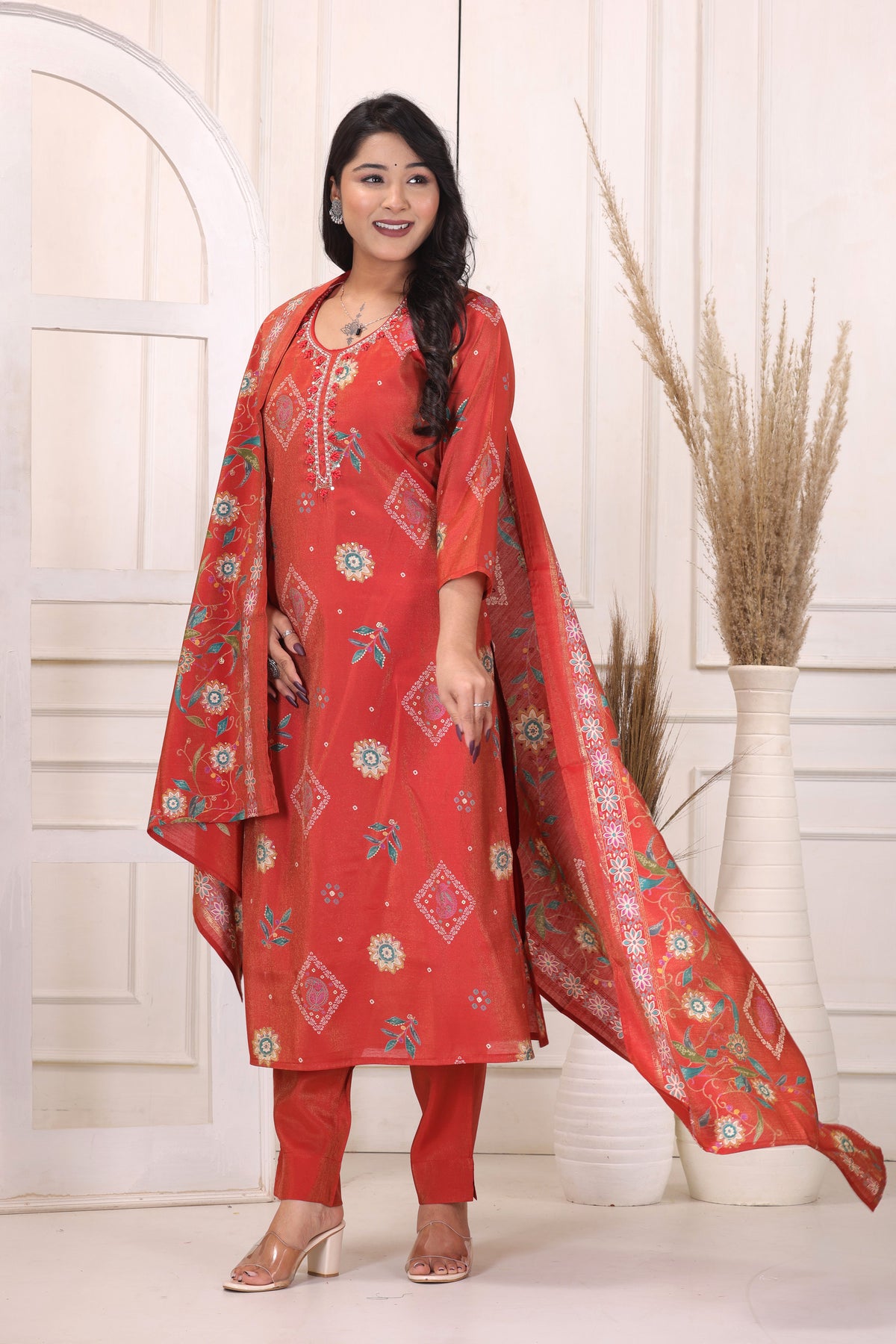 Women’s Floral Printed Kurta Pant Dupatta Set
