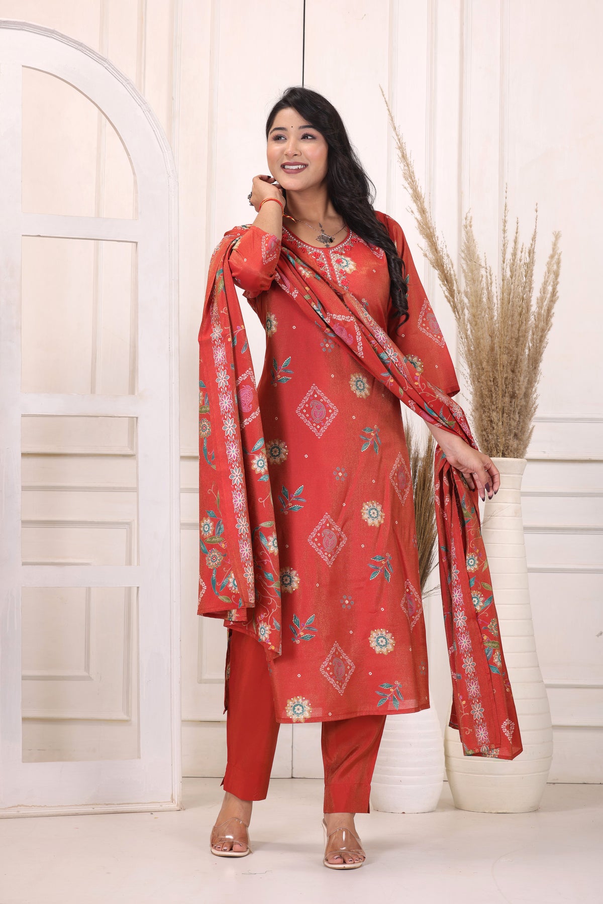 Women’s Floral Printed Kurta Pant Dupatta Set