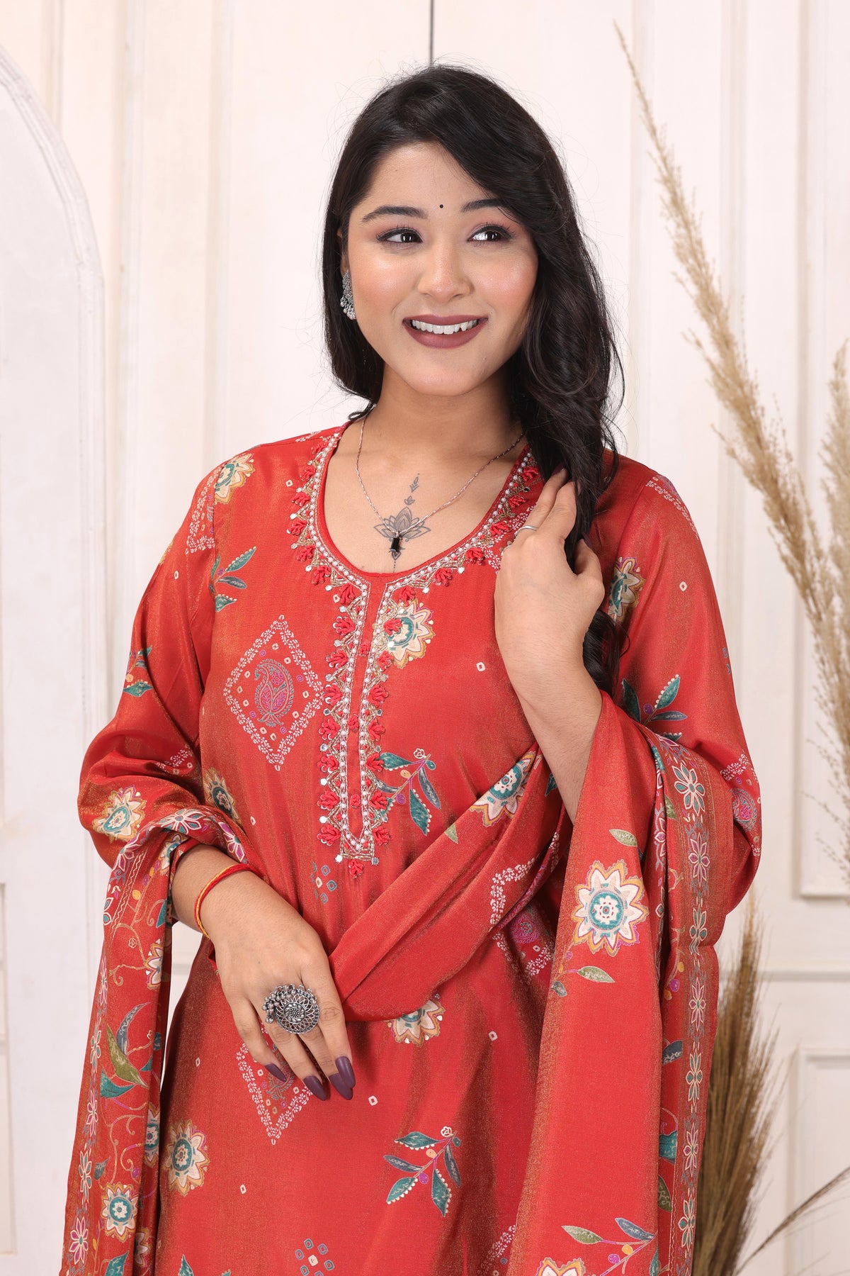 Women’s Floral Printed Kurta Pant Dupatta Set