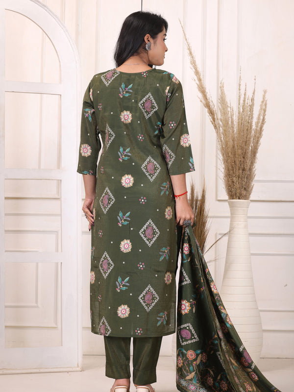 Women’s Red Floral Printed Kurta Pant Dupatta Set