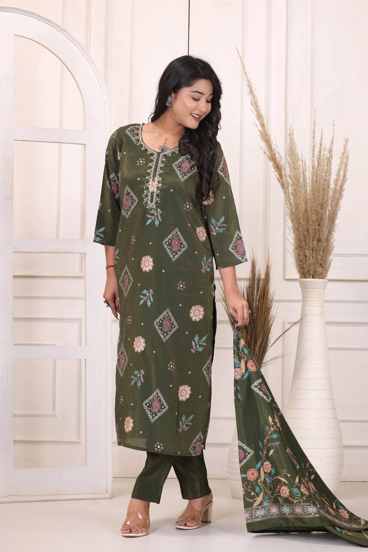 Women’s Floral Printed Kurta Pant Dupatta Set