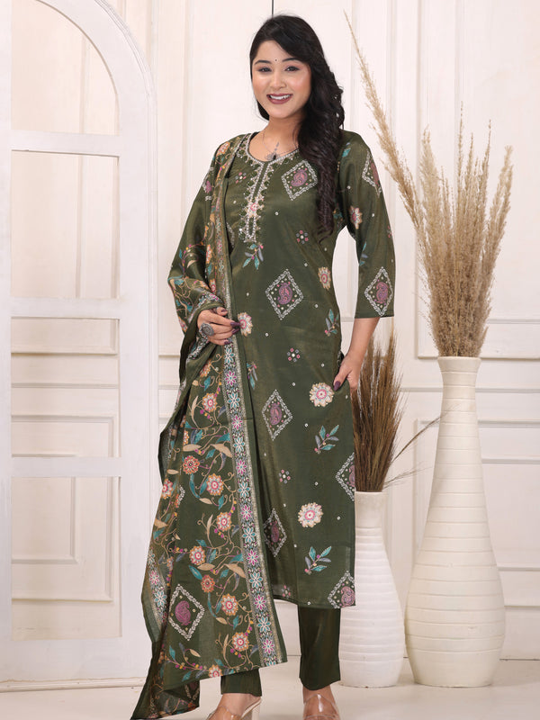 Women’s Red Floral Printed Kurta Pant Dupatta Set