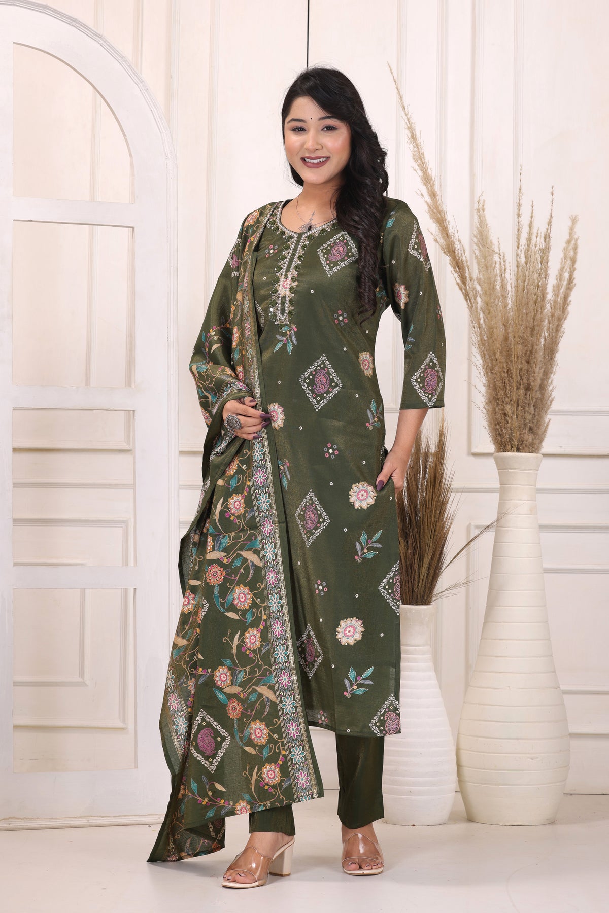 Women’s Floral Printed Kurta Pant Dupatta Set