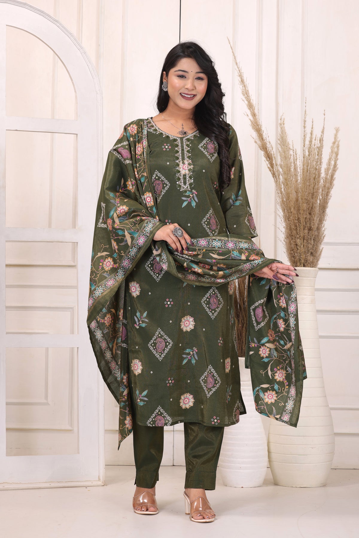 Women’s Floral Printed Kurta Pant Dupatta Set