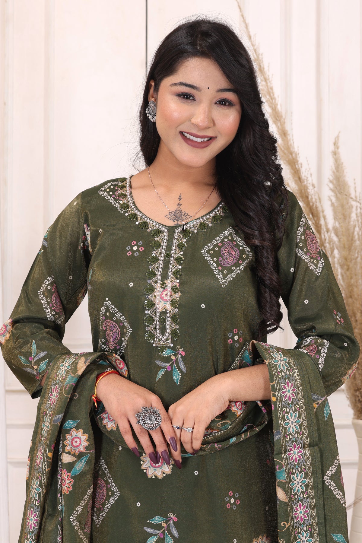 Women’s Floral Printed Kurta Pant Dupatta Set