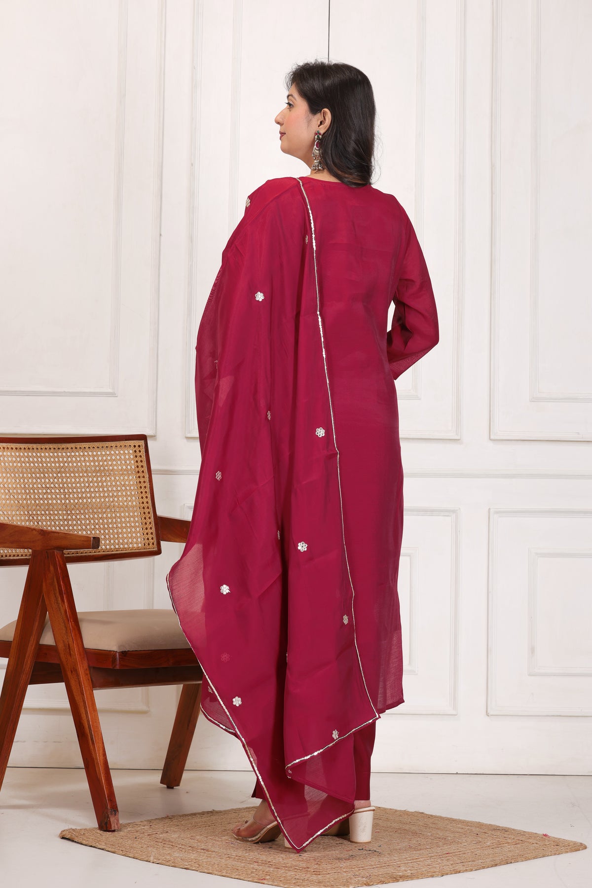 Women’s Embroidered Mul Chanderi Kurta Pant Dupatta Set