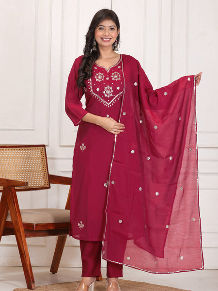 Women’s Mul Chanderi Festive Embroidered Suit Set
