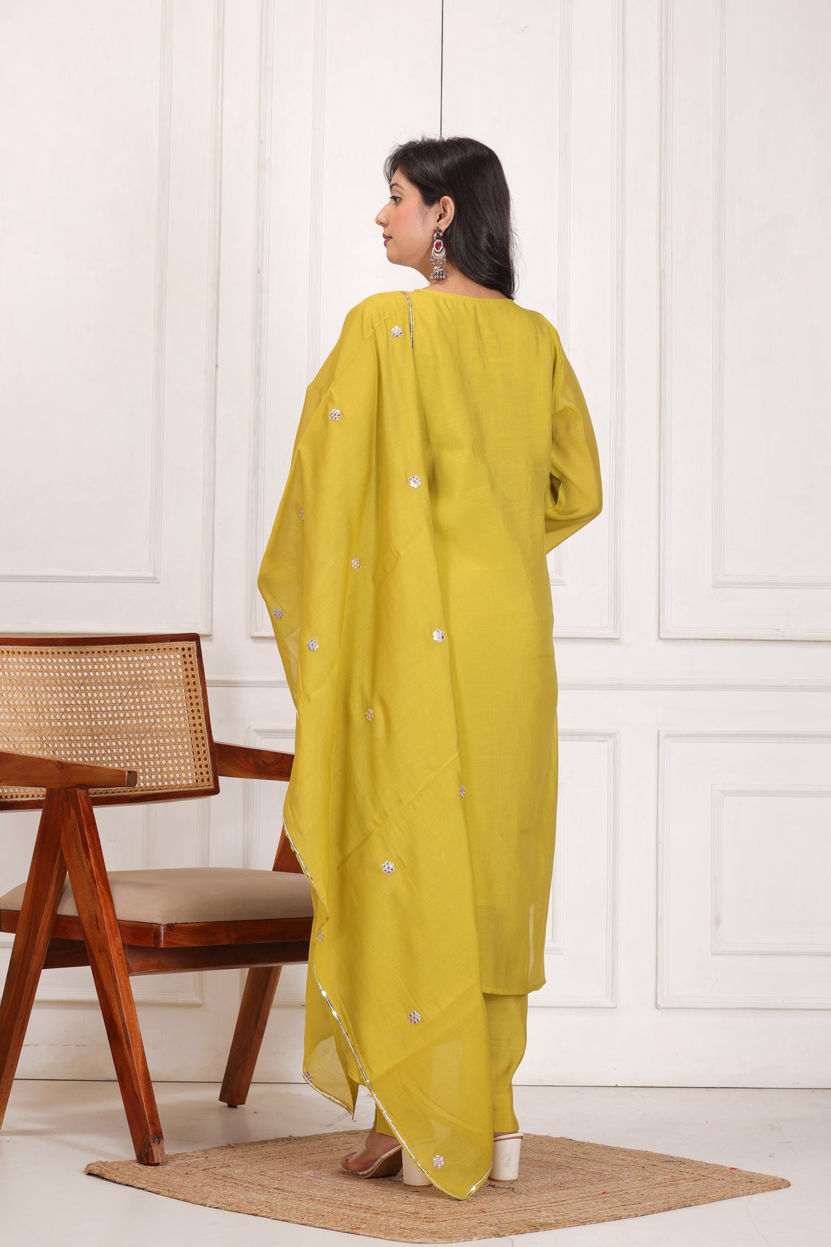 Women’s Embroidered Mul Chanderi Kurta Pant Dupatta Set