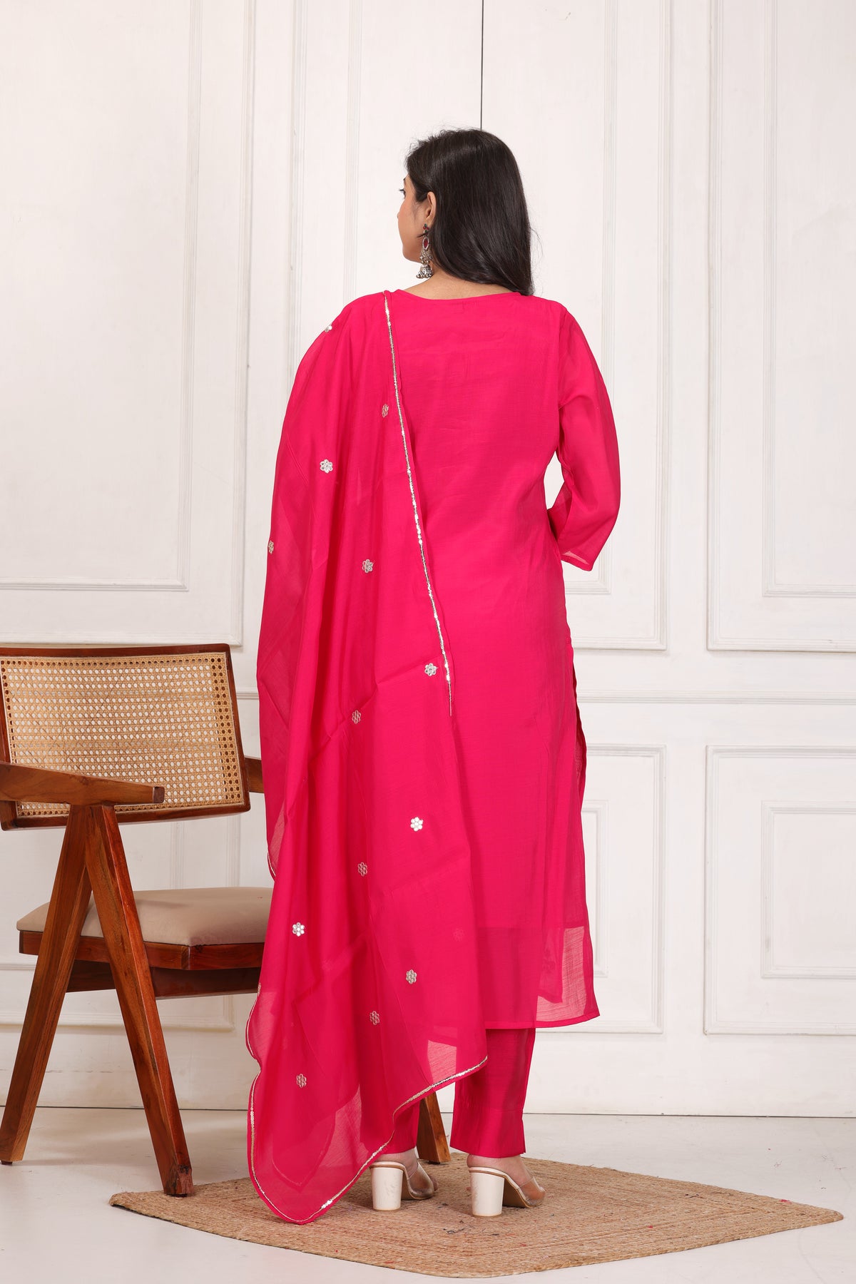 Women’s Embroidered Mul Chanderi Kurta Pant Dupatta Set