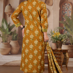 Deep Wine Floral Print Cotton Kurta Set with Pants and Dupatta