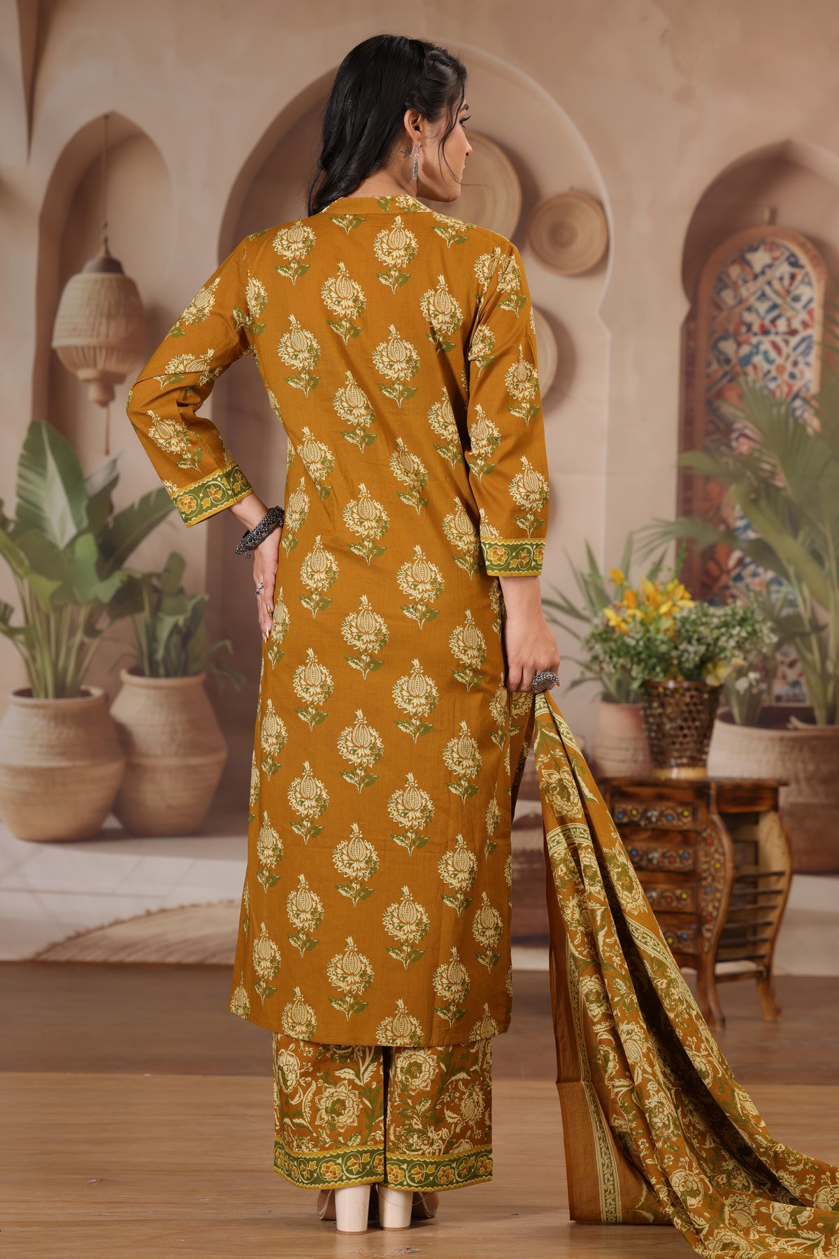Floral Print Cotton Kurta Pant Dupatta Set