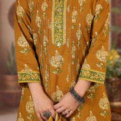 Deep Wine Floral Print Cotton Kurta Set with Pants and Dupatta