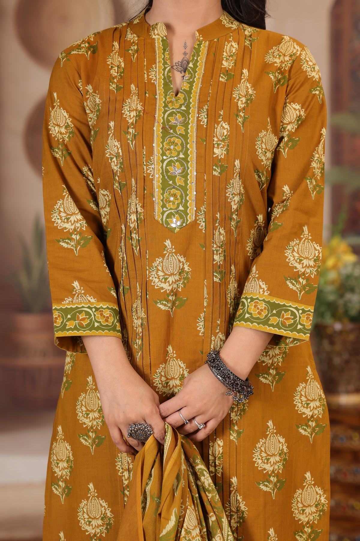 Floral Print Cotton Kurta Pant Dupatta Set