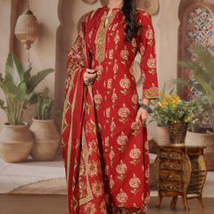 Deep Wine Floral Print Cotton Kurta Set with Pants and Dupatta