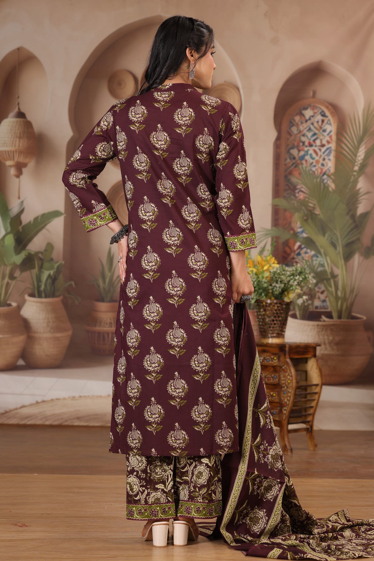 Floral Print Cotton Kurta Set with Pants and Dupatta
