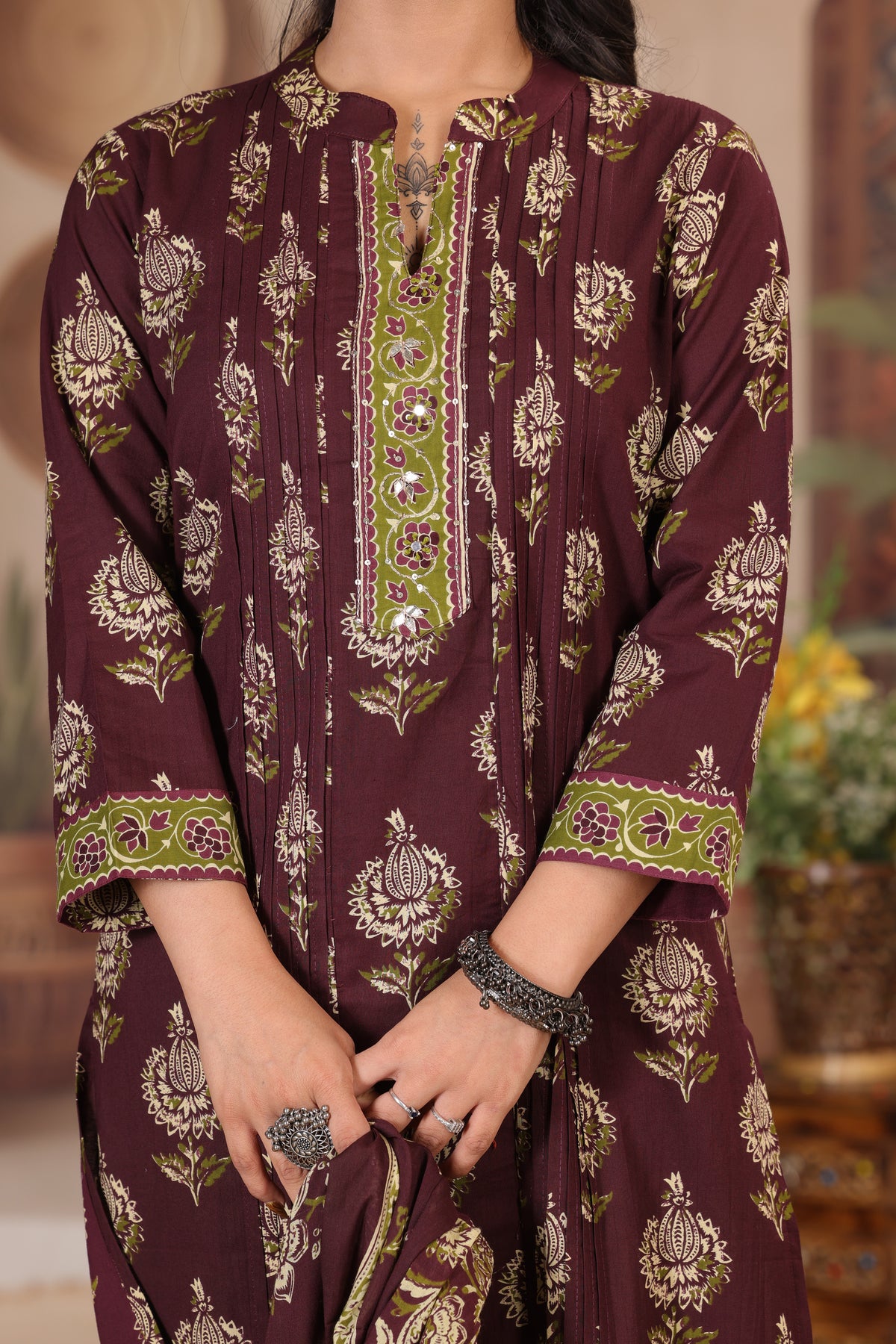 Floral Print Cotton Kurta Set with Pants and Dupatta