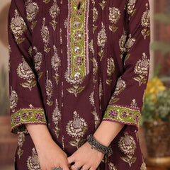 Mustard Yellow Floral Print Cotton Kurta Pant Dupatta Set