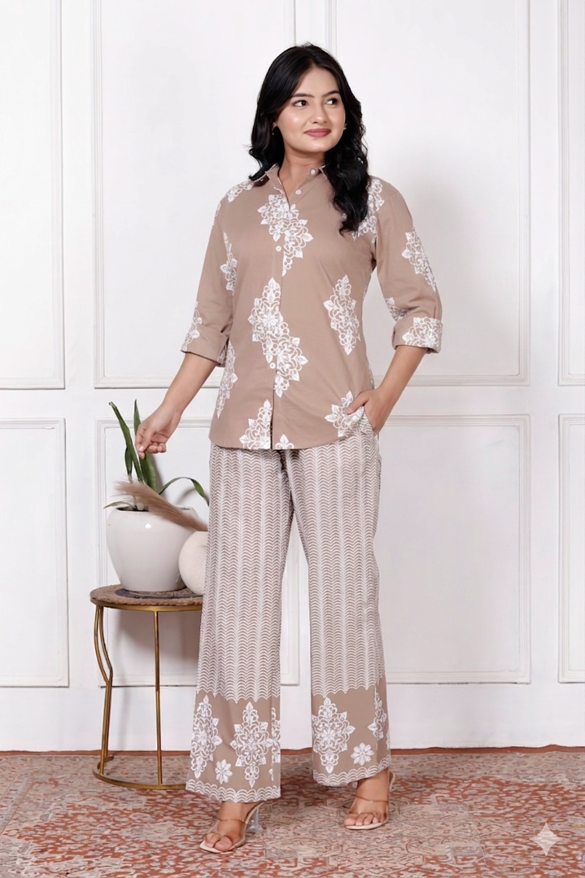 Floral & Geometric Printed Cotton Co-Ord Set