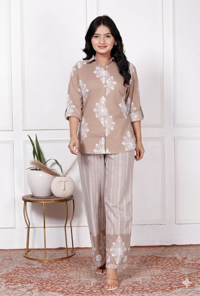 Floral & Geometric Printed Cotton Co-Ord Set