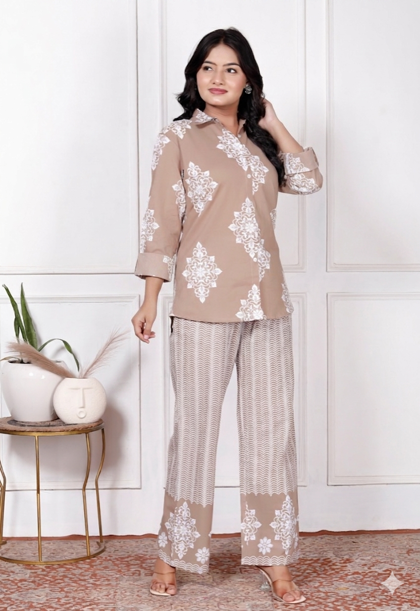 Floral & Geometric Printed Cotton Co-Ord Set