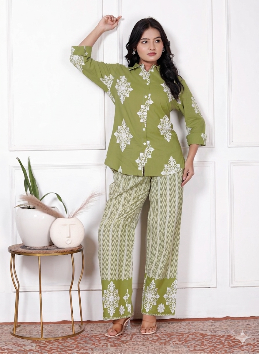 Floral & Geometric Printed Cotton Co-Ord Set
