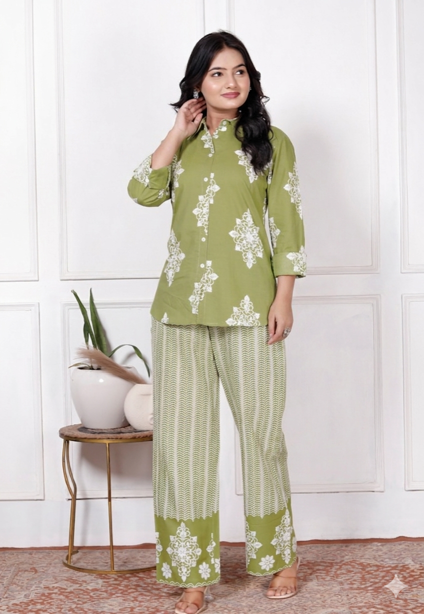 Floral & Geometric Printed Cotton Co-Ord Set
