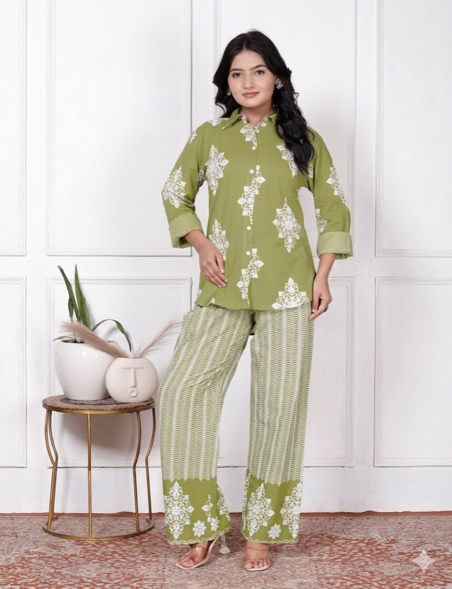 Floral & Geometric Printed Cotton Co-Ord Set