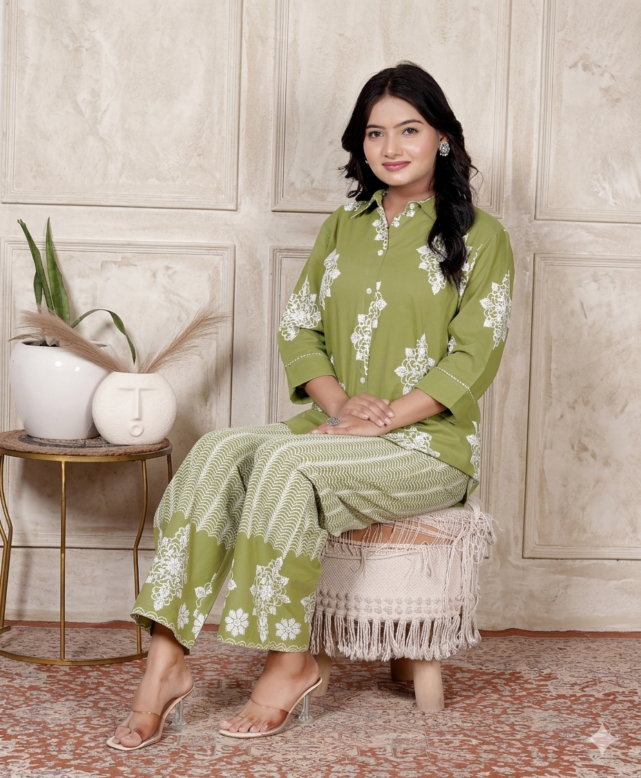 Floral & Geometric Printed Cotton Co-Ord Set