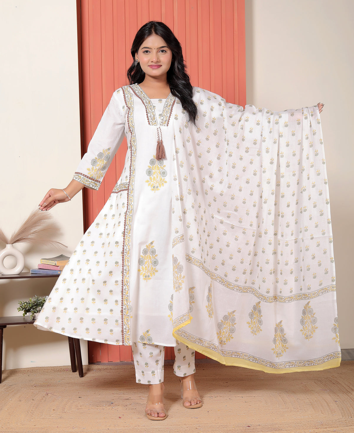 Women Printed Cotton A-Line Kurta Set with Dupatta