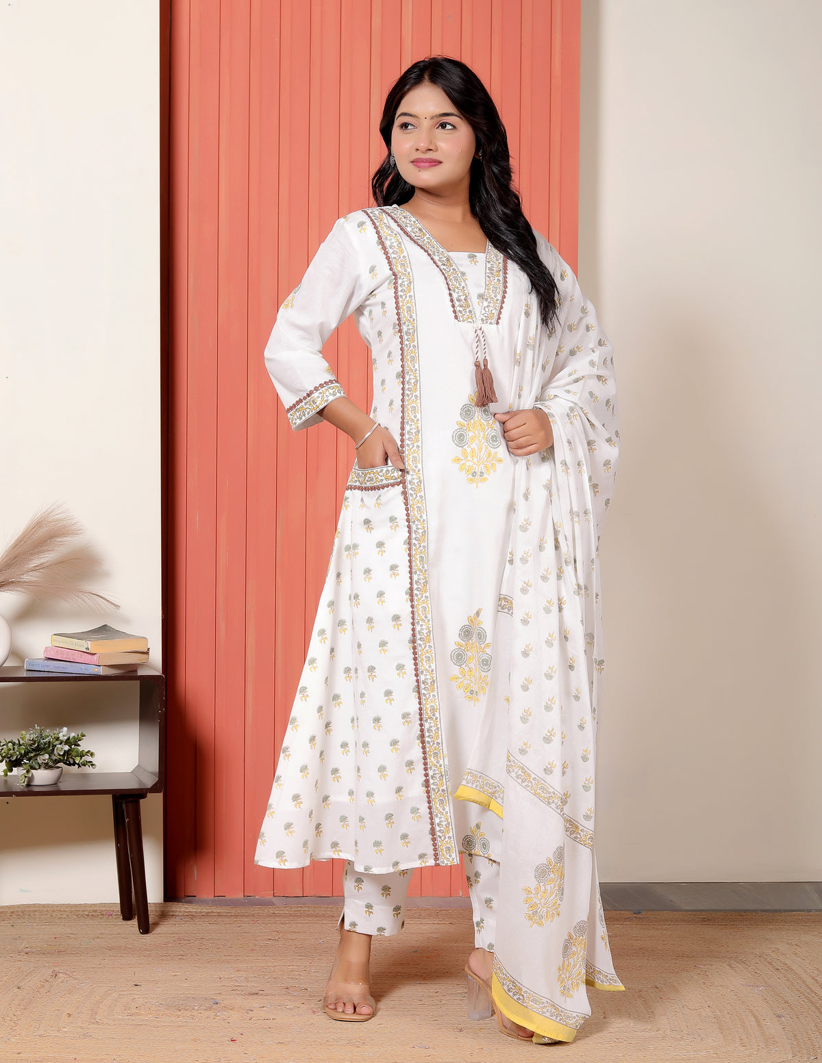 Women Printed Cotton A-Line Kurta Set with Dupatta
